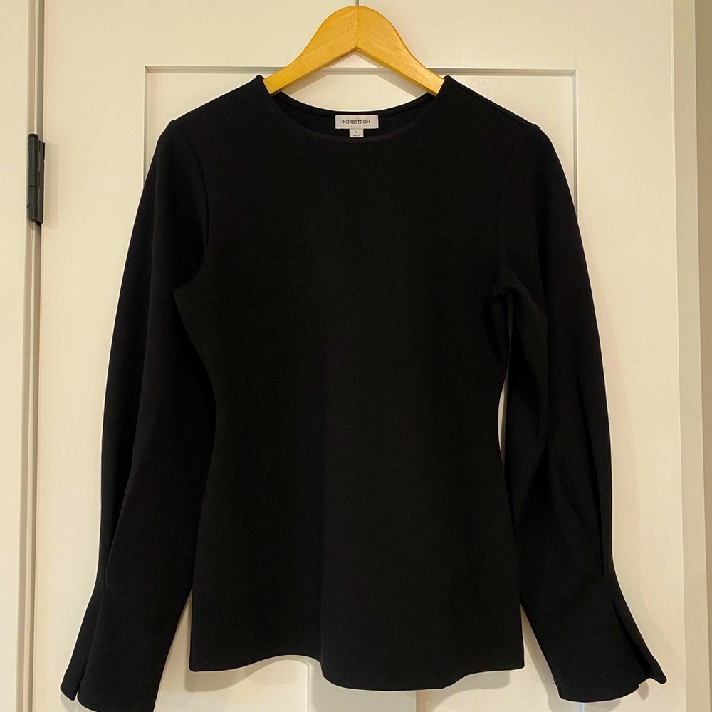 Nordstrom Black shirt with pleated sleeve details